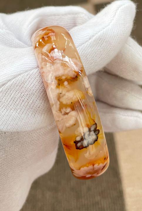 桵花瑪瑙バングル 桜瑪瑙のくり抜きバングル（228）内周約185mm - メルカリ