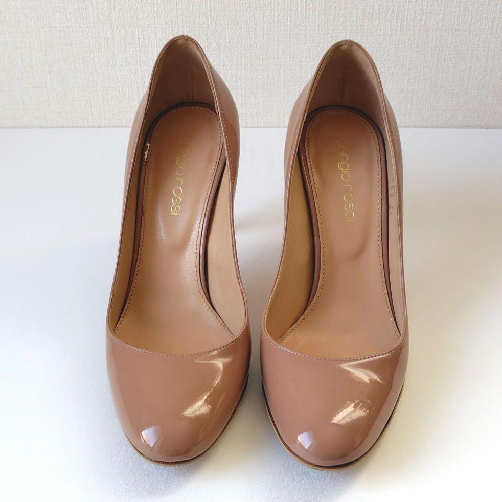 美品✨️セルジオロッシ　パンプス　ピンヒール　ベージュ　エナメル　22cm