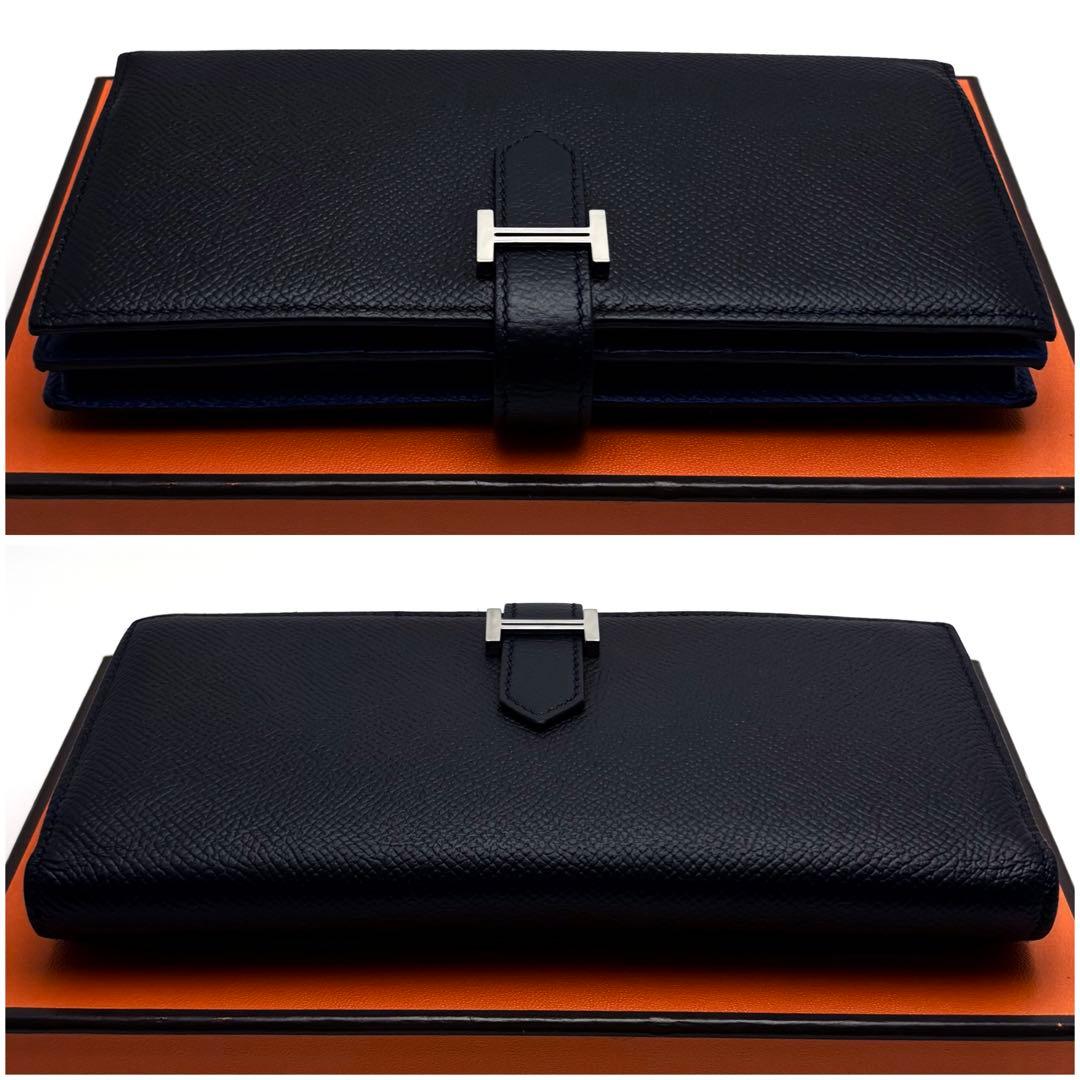HERMES エルメス べアン スフレ ブラック 黒 青 ブルー 二つ折り長財布