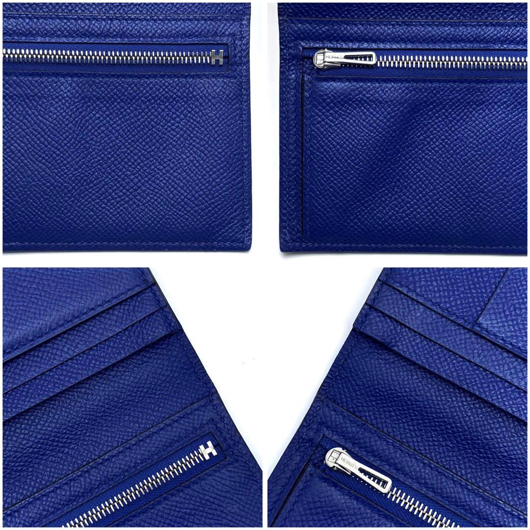 HERMES エルメス べアン スフレ ブラック 黒 青 ブルー 二つ折り長財布