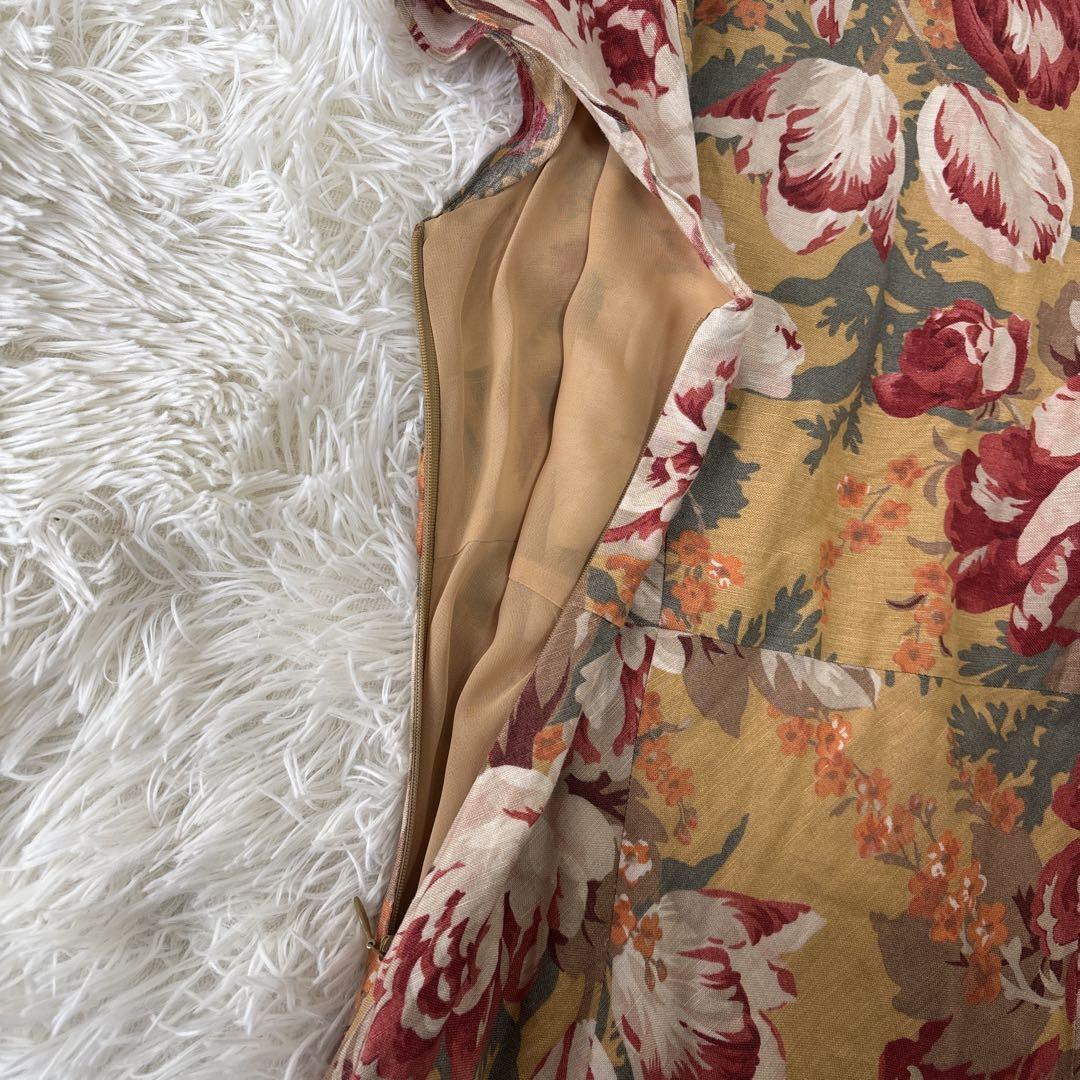 LAURA ASHLEY✨マキシ丈　ボタニカルワンピース　麻　フレア　Aライン