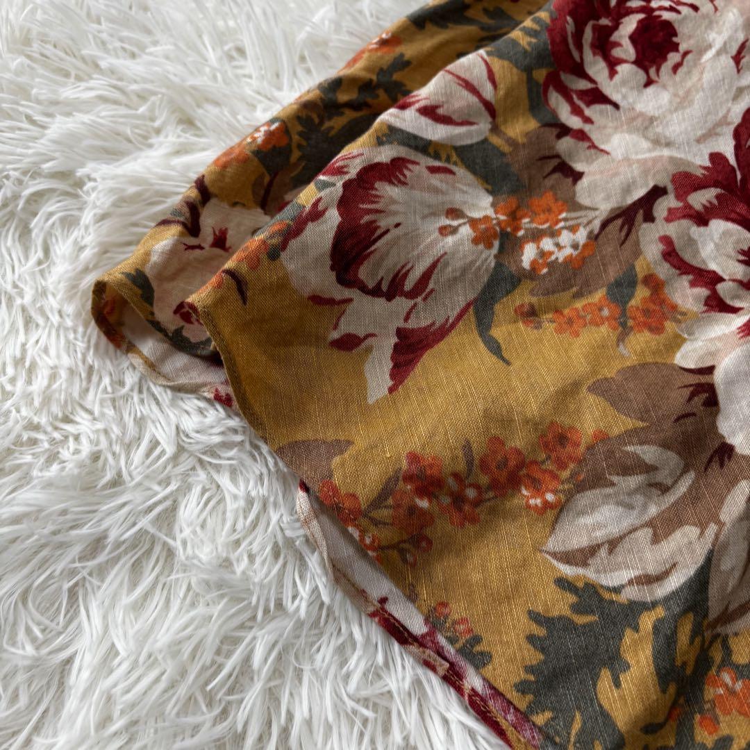LAURA ASHLEY✨マキシ丈　ボタニカルワンピース　麻　フレア　Aライン