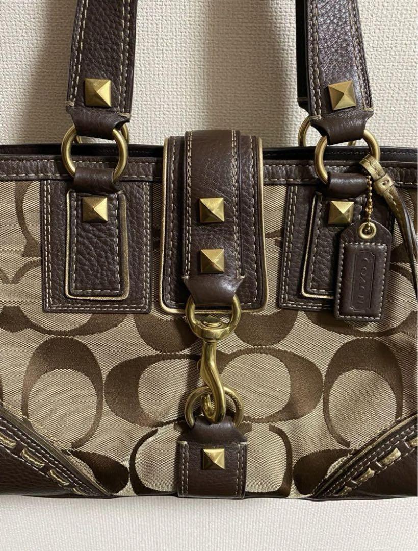 値下げ　COACH ブラウン レザー ハンドバッグ オールドコーチ COACH ブラウン オールレザー ハンドバッグ