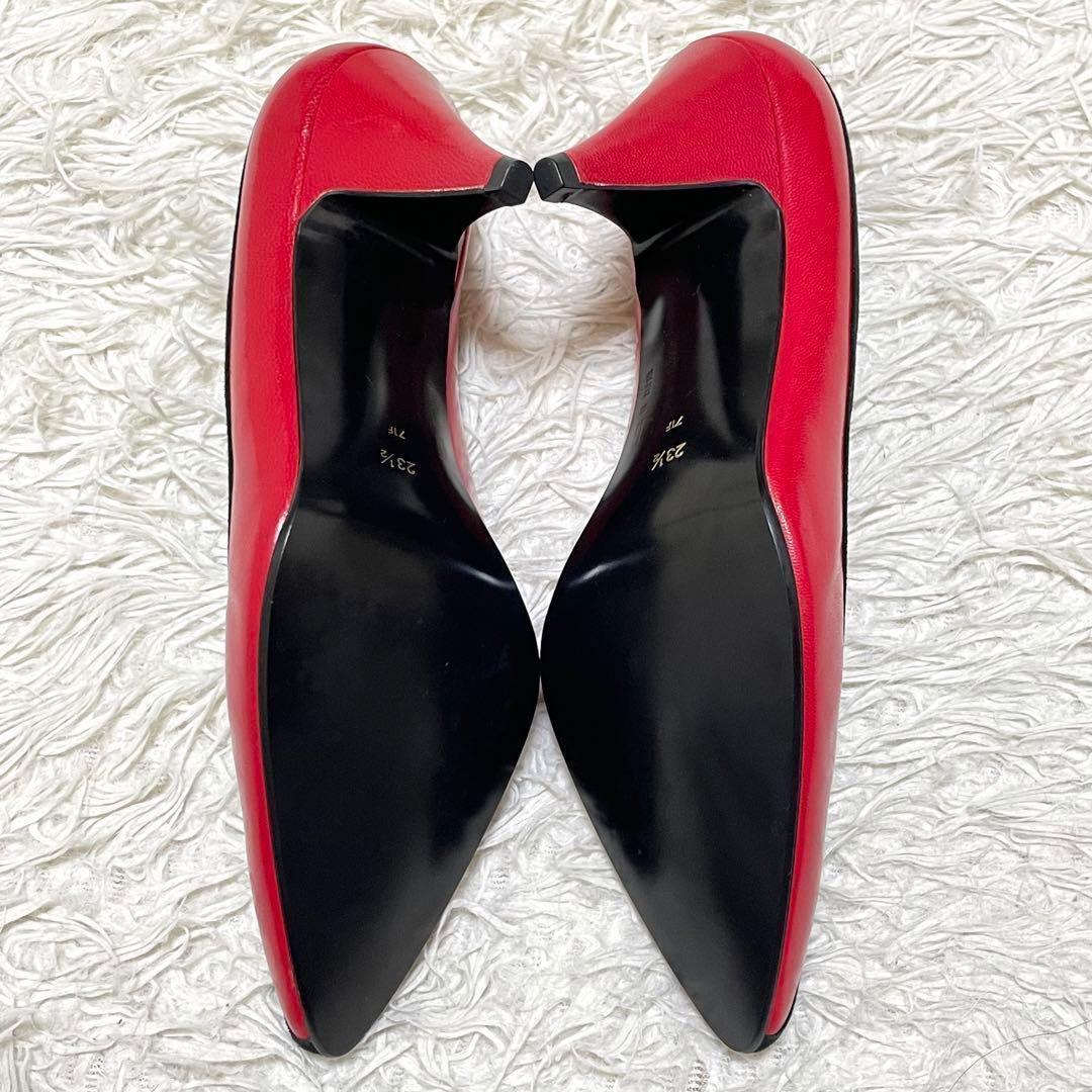 極美品】DIANA フラットパンプス 23.5 黒ニット 赤ハートビジュー