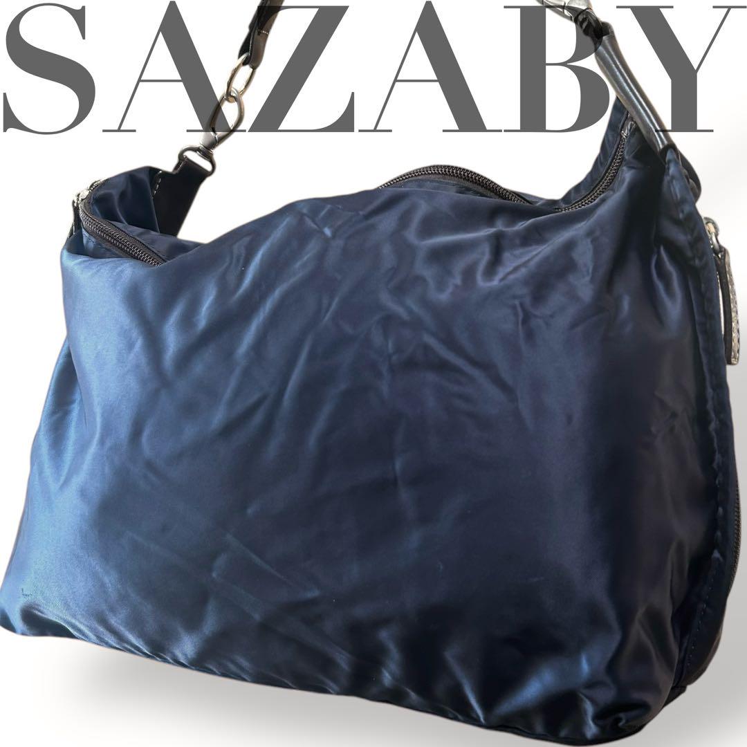 SAZABY　サザビー　ワンショルダーバッグ　ナイロン　紺色　レザー　肩掛け◎