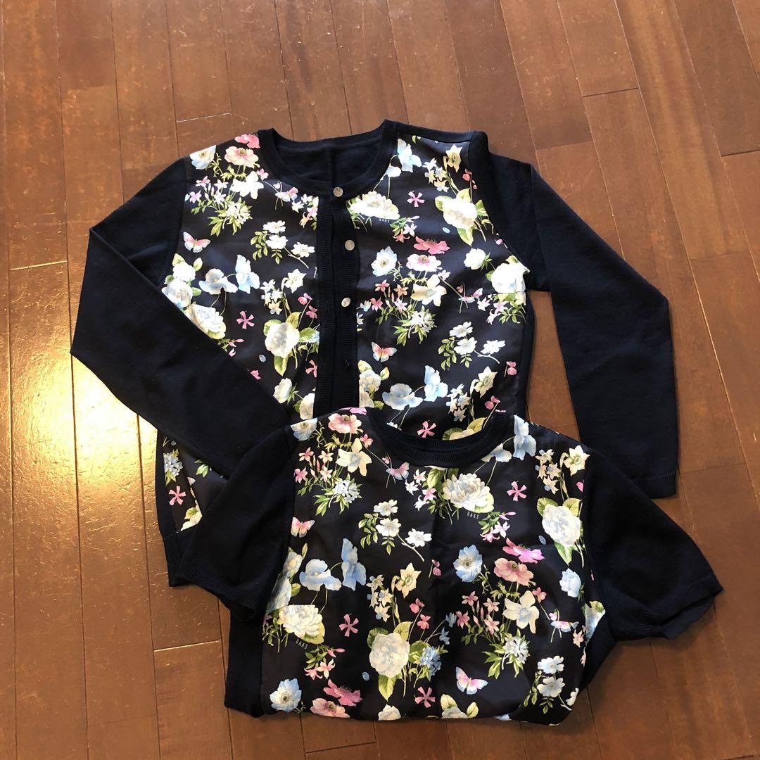 花柄プリントのアンサンブル　シルク　wool
