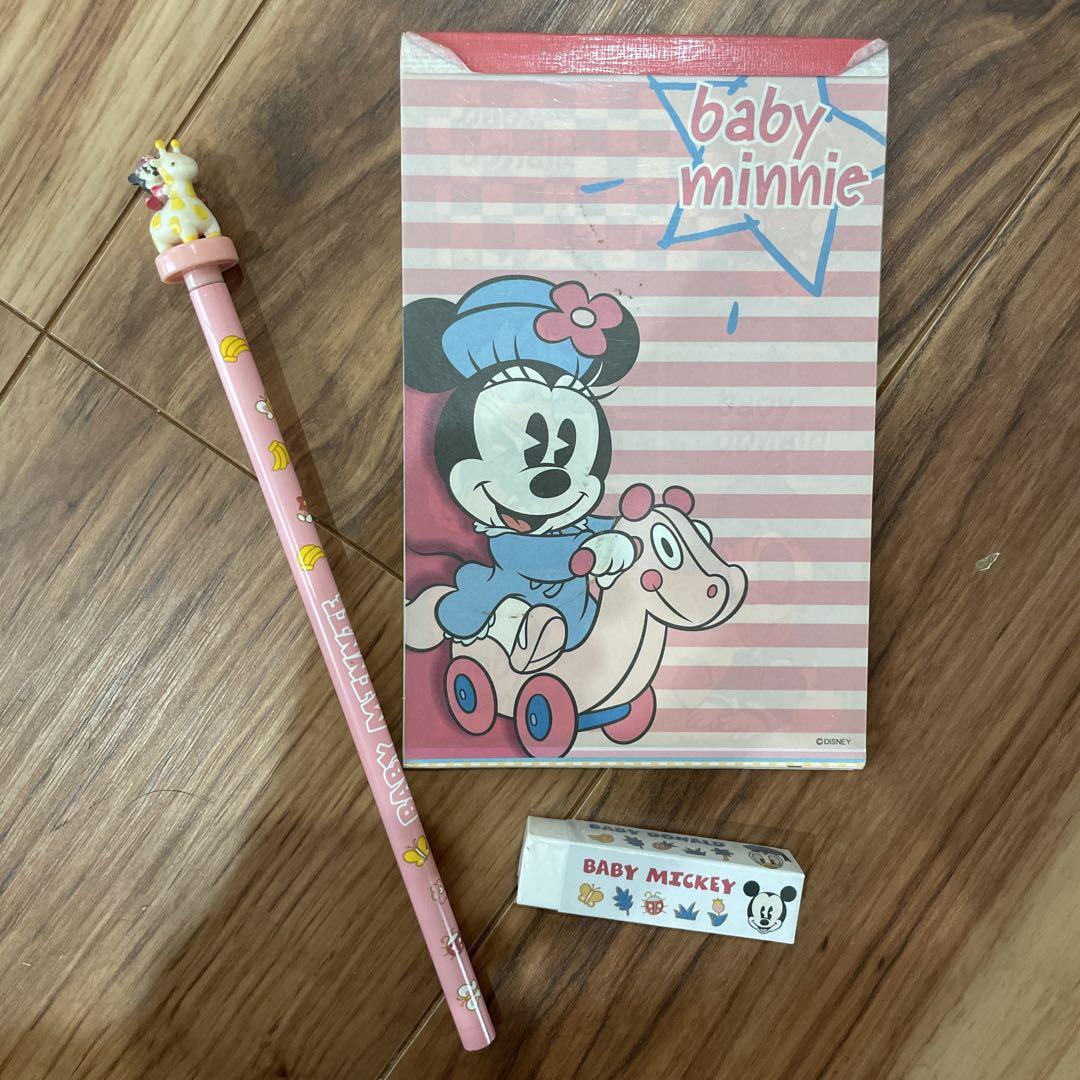 当時物♡ベビーミニーマスコット鉛筆＆ディズニーベビー消しゴム/ミッキー/ドナルド