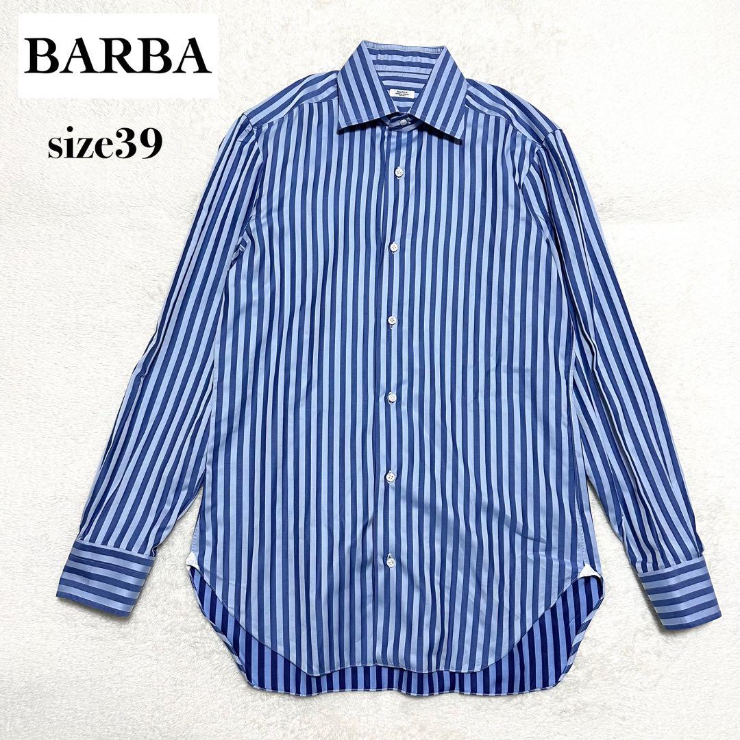 ✨美品✨ BARBA ストライプ シャツ ワイドカラー 青 39