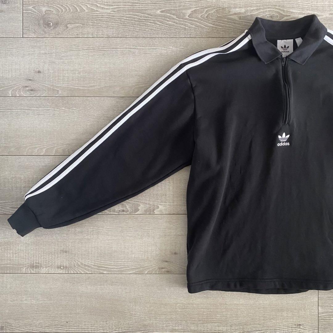 adidas ハーフジップ スウェット 刺繍ロゴ 常田大希 黒 Mサイズ