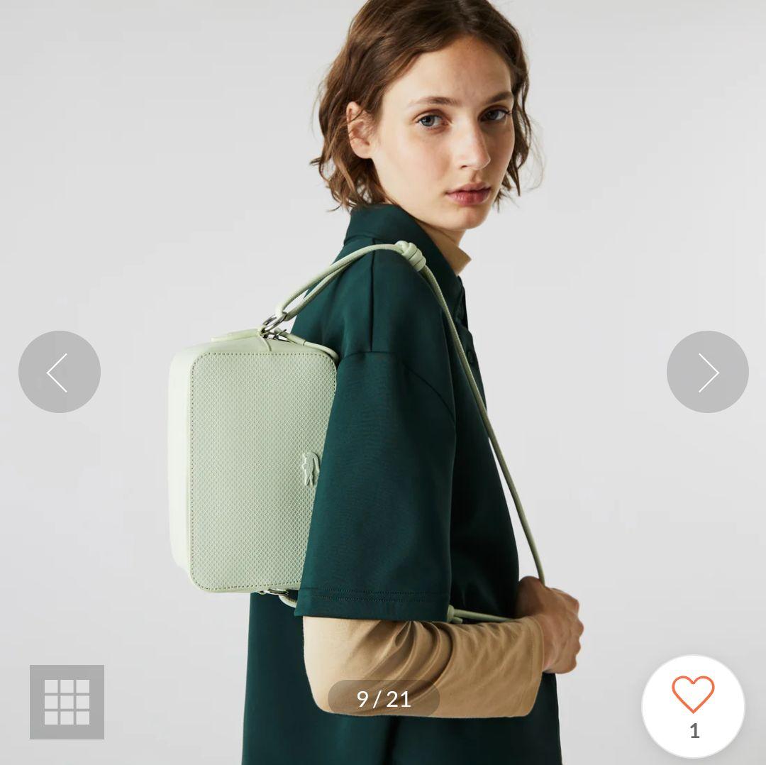 Lacoste ショルダーバッグ クリーム/グリーン ラコステ LACOSTE CHANTACOエンボスレザー切り替え横型スクエア