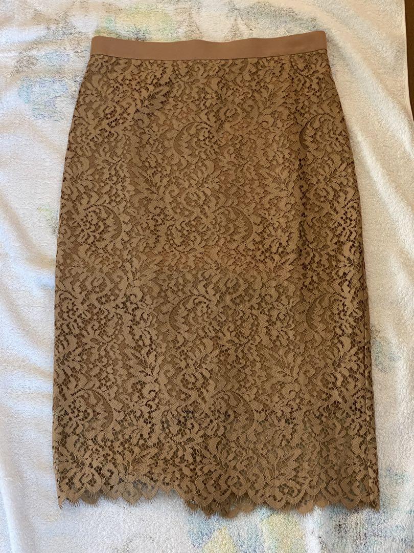 【BEIGE,】ベージュ レース タイトスカート スリット入り