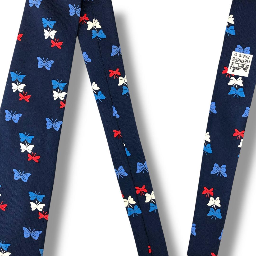 【7349】美品!エルメス ネクタイ ネイビー系 蝶柄 7349】美品!エルメス ネクタイ ネイビー系 蝶柄 - メルカリ