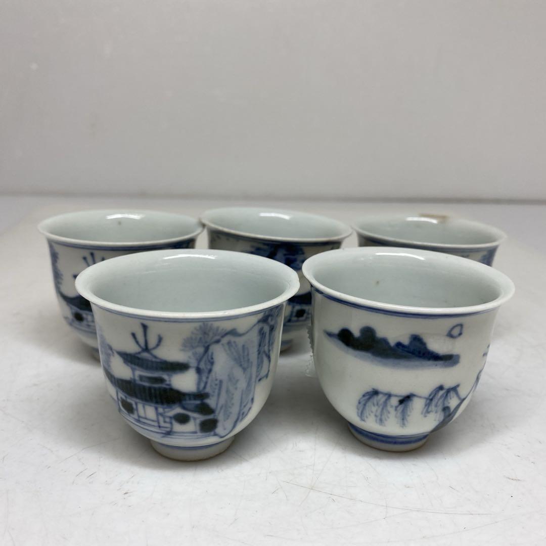 【国内在庫】 中国美術 大明成化年製 青花 煎茶碗5客 トヒチ 東さ7-0630① 茶碗・めし碗