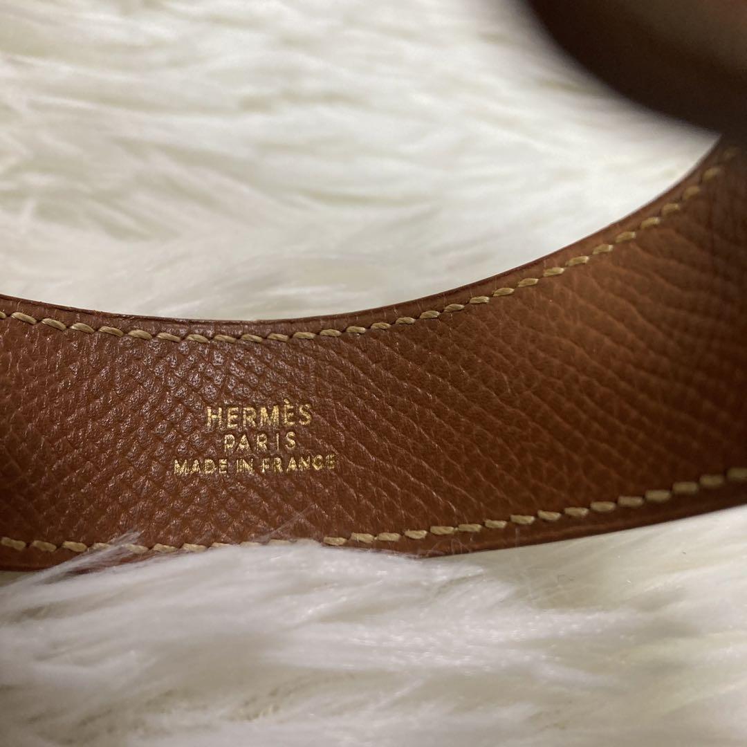 HERMES レザー ブレスレット バングル ブラウン ゴールド 金具 □B W