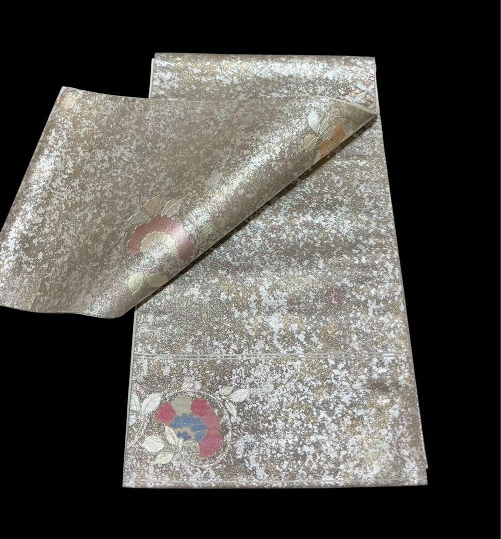 於利部寿名宝 慶匠金彩螺鈿袋帯 六通柄 正絹 鴛鴦 七宝 花文 美品 イ6324