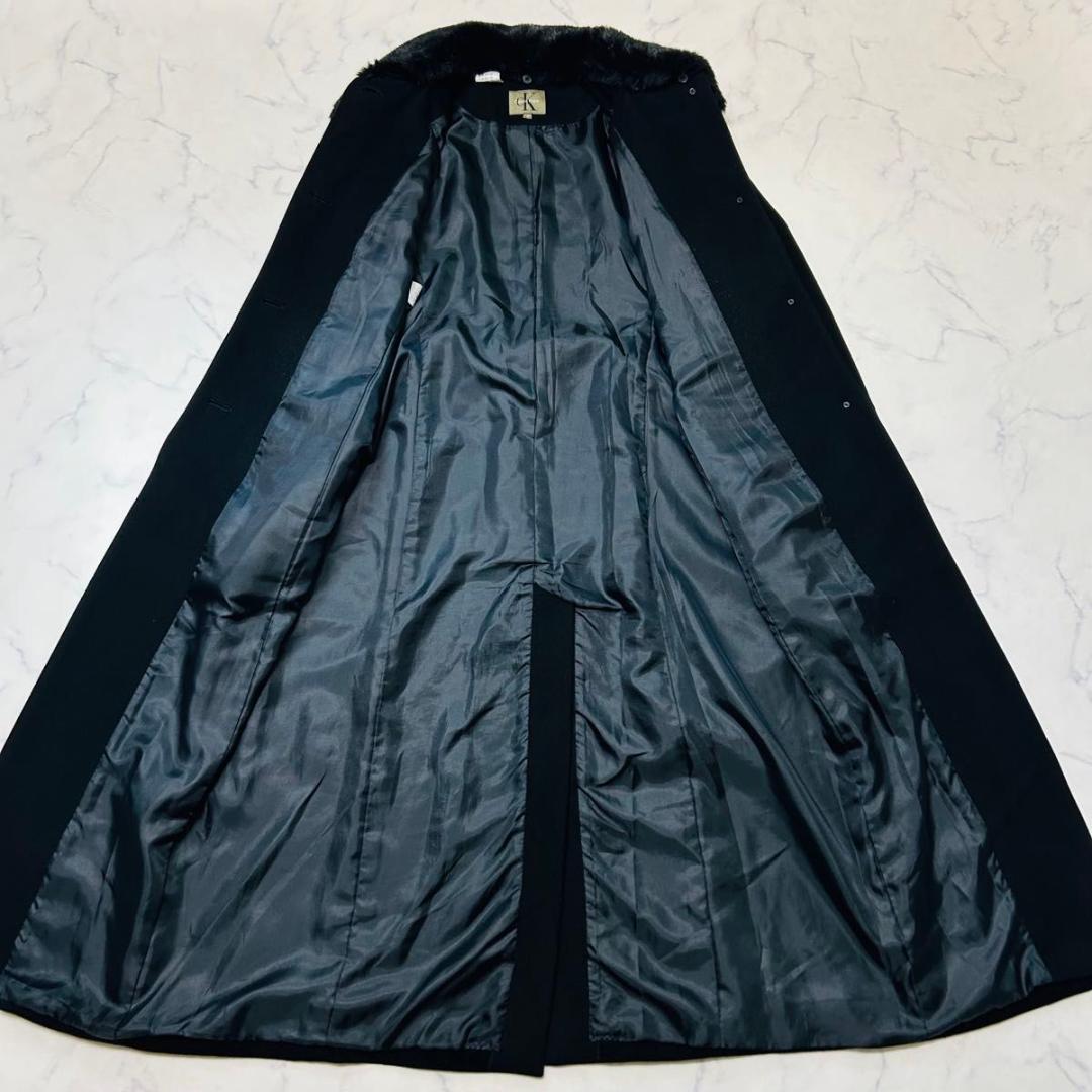 カシミヤ混 カルバンクライン マキシ丈 ウールコート ロング ベスト ファー L カシミヤ混 カルバンクライン マキシ丈 ウールコート ロング ベスト ファー L