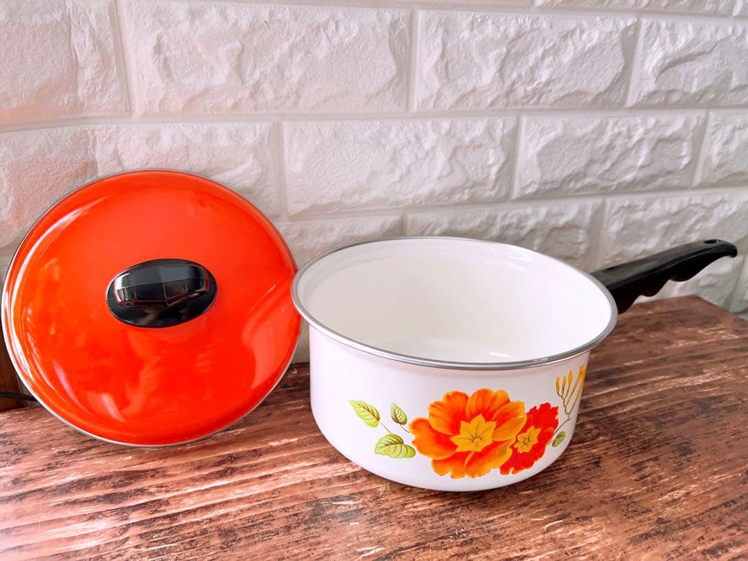 現金特価】 花柄 ホーロー鍋 【サンコー ウェアー】両手鍋&片手鍋