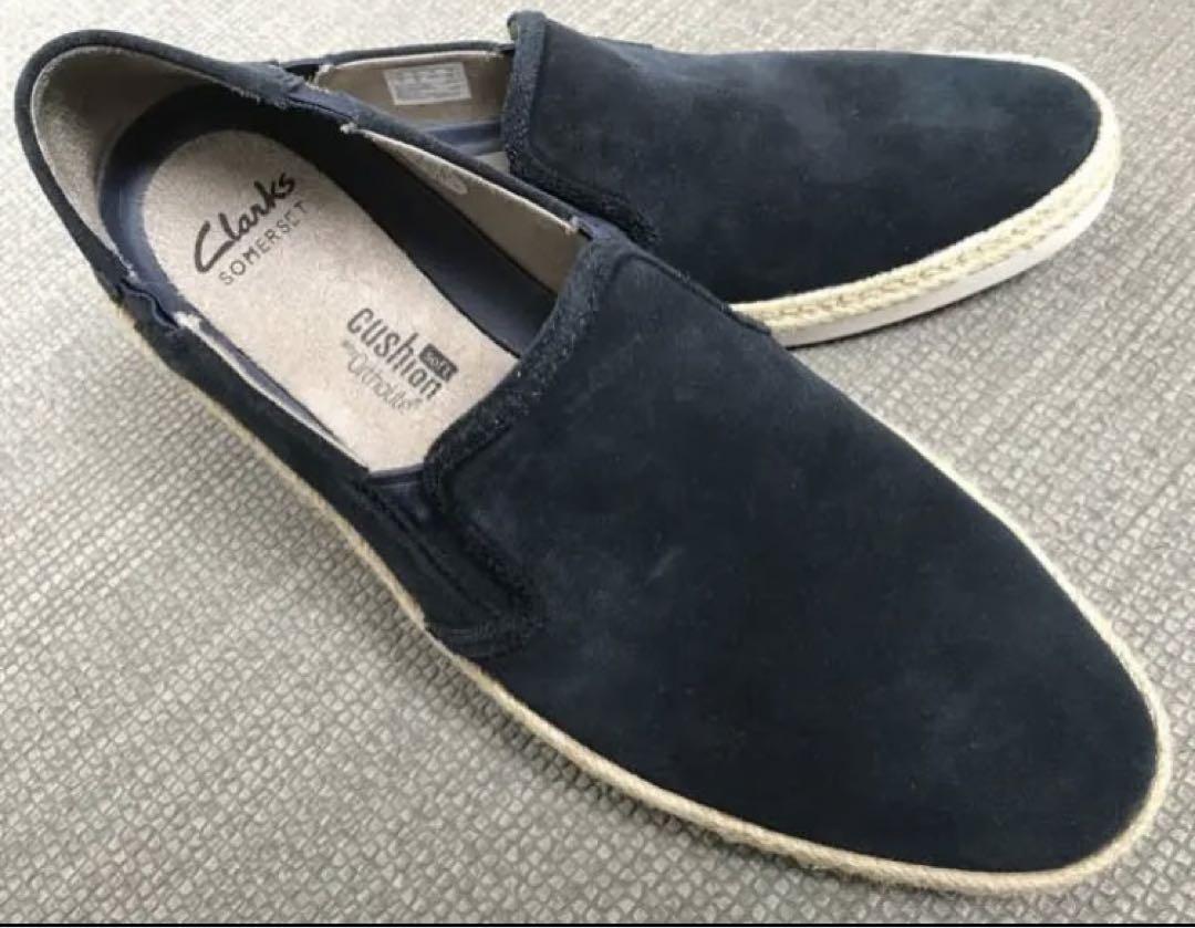 Clarksサマースエードスリッポン26.5cmスモークネイビーブルークラークス