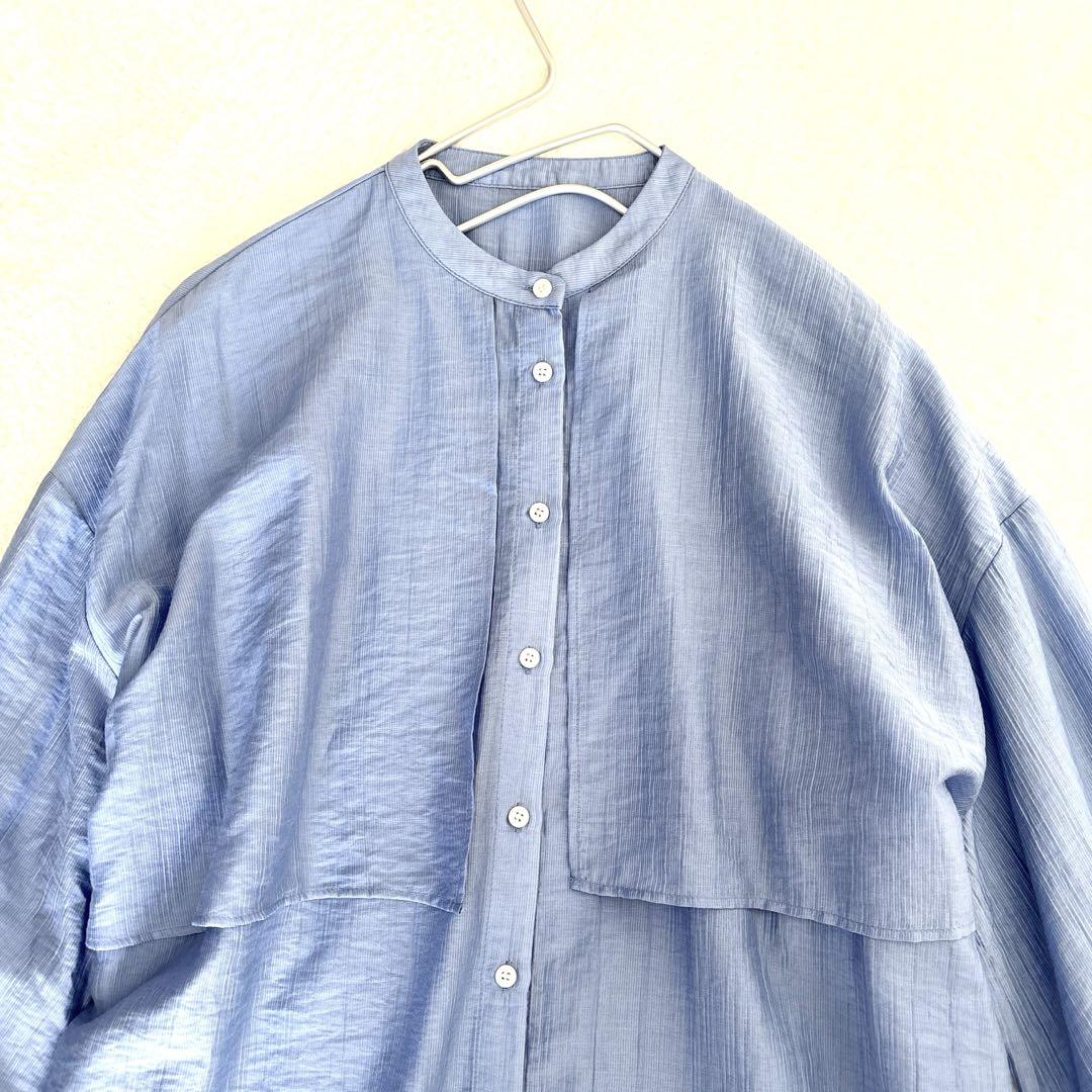 【美品】BEARDSLEY ビアズリー レイヤードシャツ ブラウス ブルー