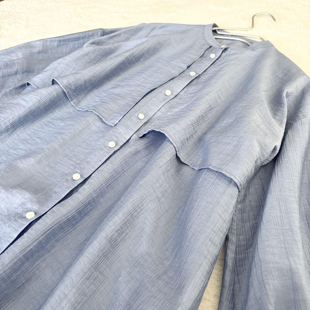 【美品】BEARDSLEY ビアズリー レイヤードシャツ ブラウス ブルー