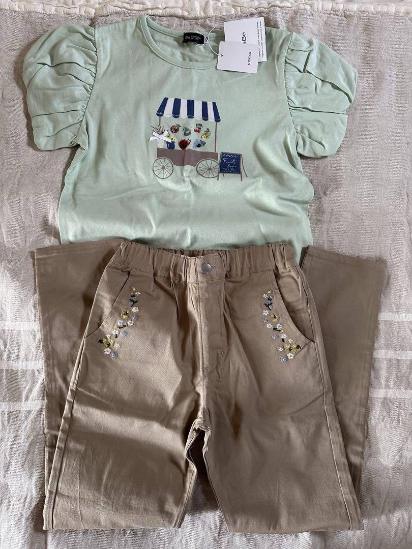 べべ Bebe ミントグリーン Tシャツとベージュパンツ セット　140