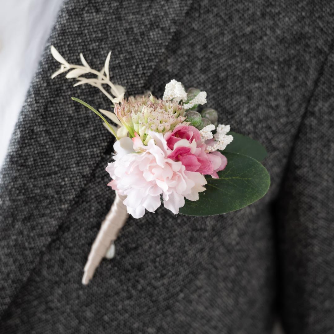 桜（サクラ）カスミソウのウェディングブーケ・ブートニアセット