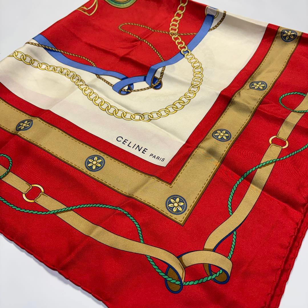 2510-144｜セリーヌ スカーフ シルク レッドCELINE