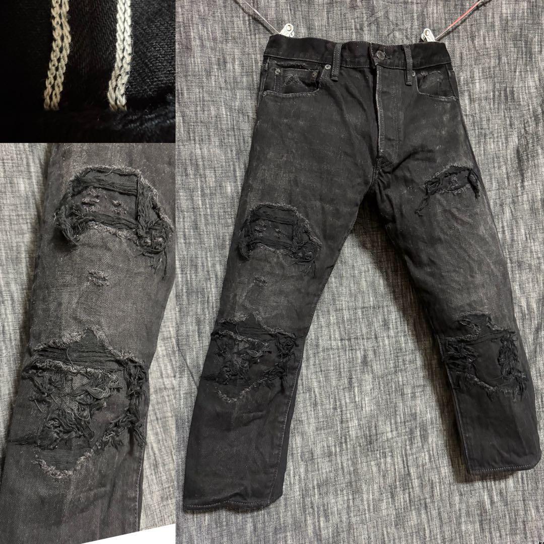 定価39600円 MINEDENIM ハードダメージ加工ブラックデニム　21AW