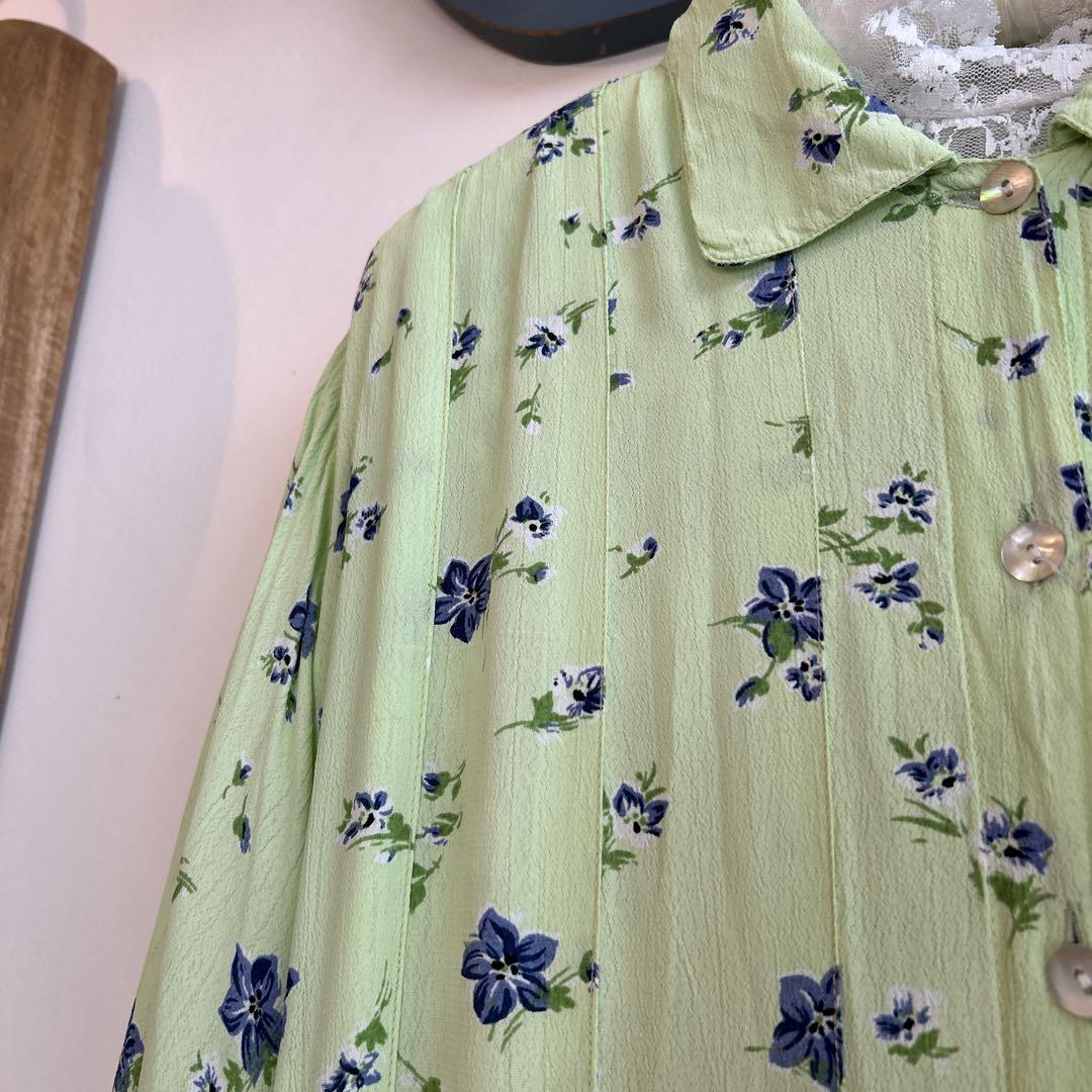 vintage★70s グリーン花柄ロンパース　オールインワン　USA vintage☆70s グリーン花柄ロンパース オールインワン USA