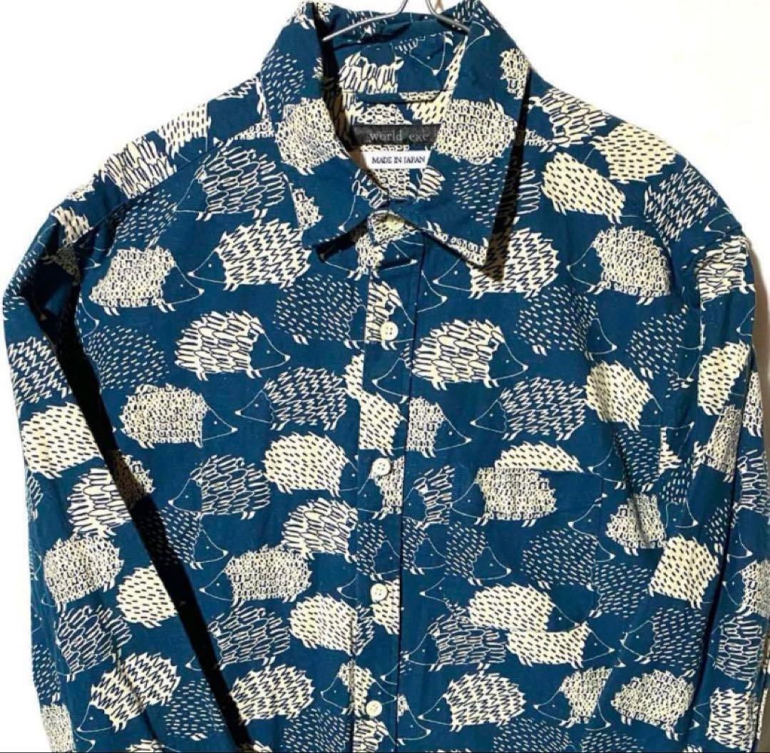 ヴィンテージ M L 長袖 柄 総柄 ハリネズミ柄 日本製 シャツ