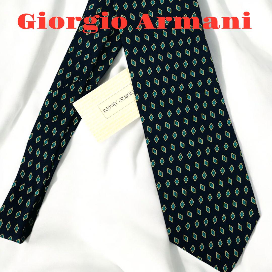 【タグ付】Giorgio Armani ネイビー ダイヤモンドパターン ネクタイ