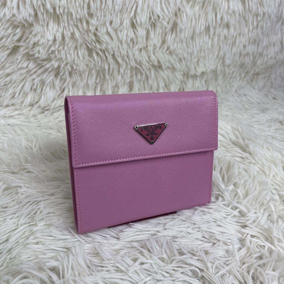 PRADA 折り財布 三角ロゴプレート サフィアーノ レザー ピンク