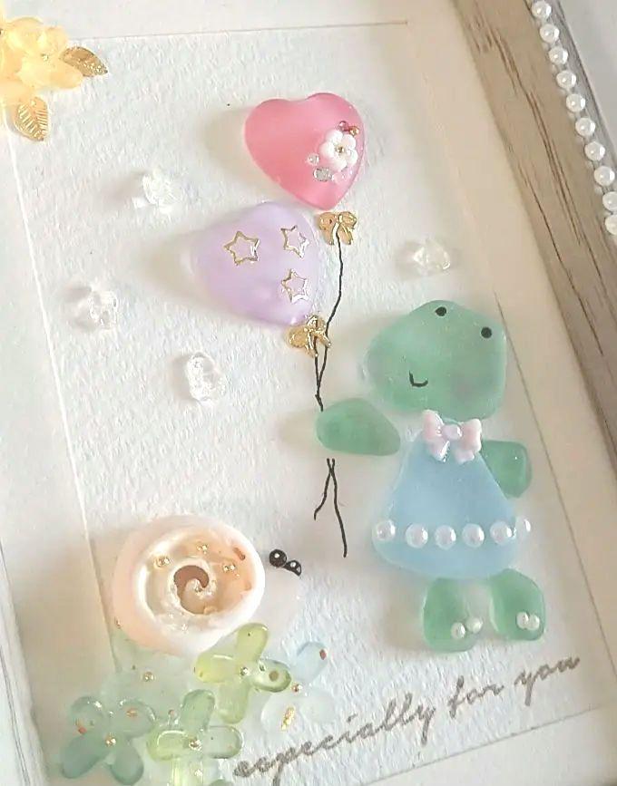 シーグラスアート「雨の日のおさんぽ」 - メルカリ