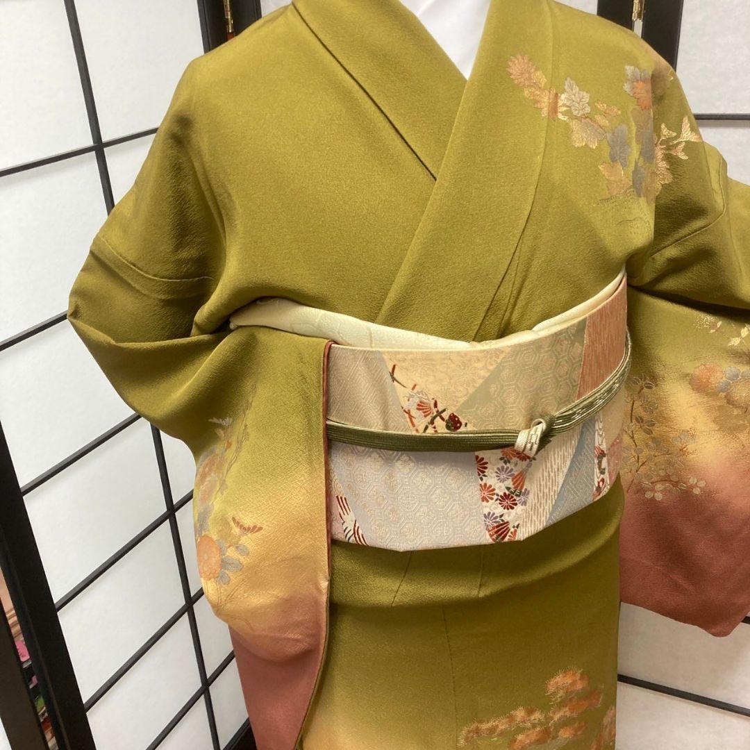 ぽっちゃん様［0457］訪問着 美品 孔雀草花文様 ガード加工済 正絹 着物 袷