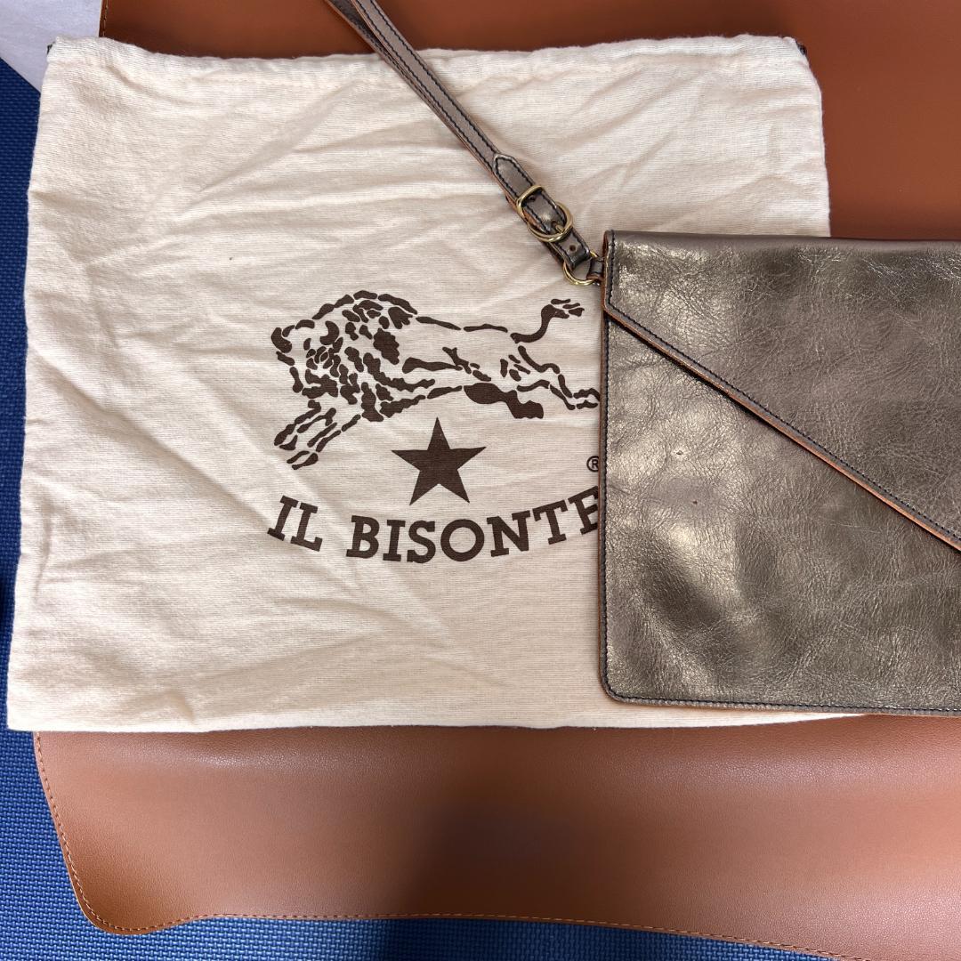 【袋付き】イルビゾンテ IL BISONTE クラッチバック ゴールド レア 画像2
