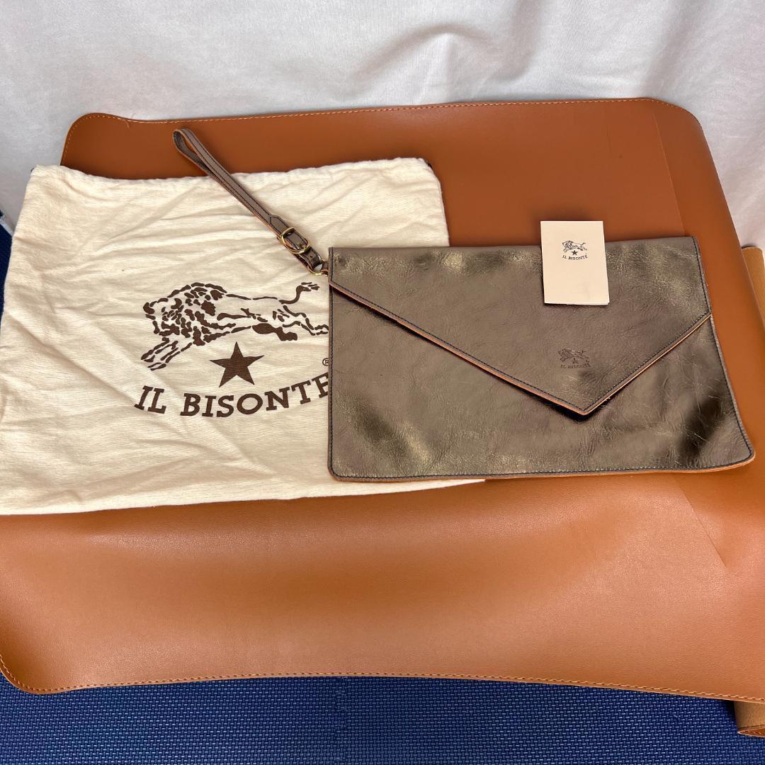 【袋付き】イルビゾンテ IL BISONTE クラッチバック ゴールド レア 画像3