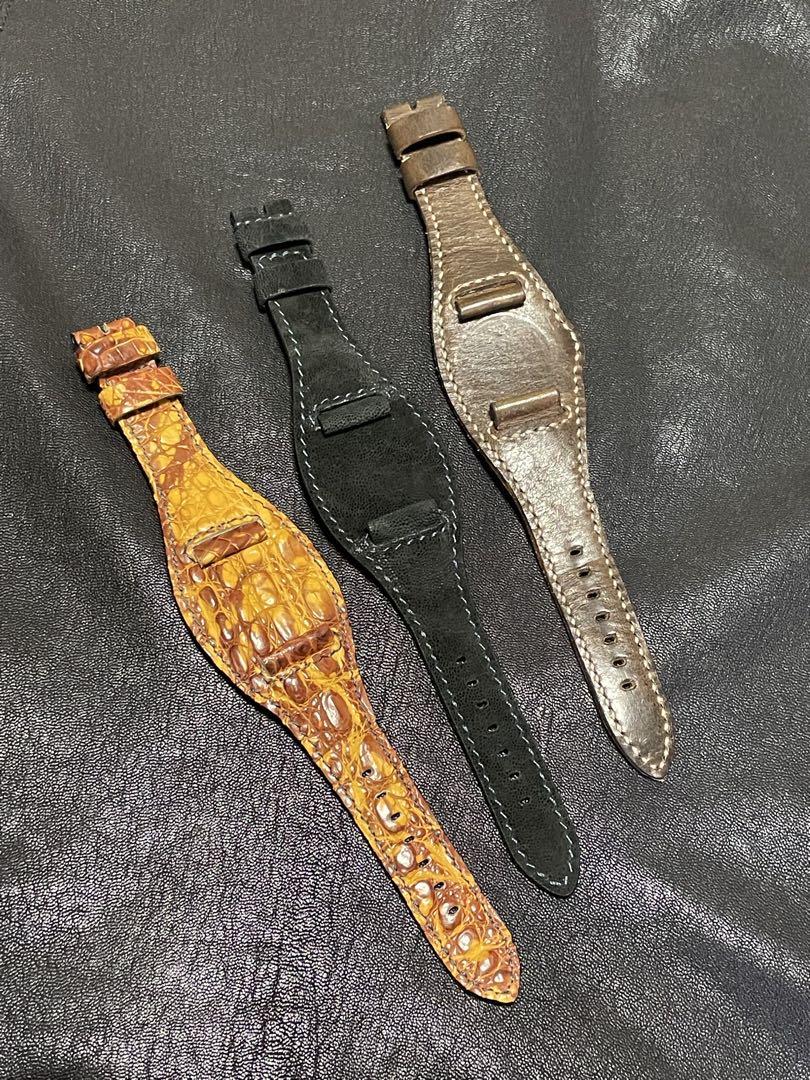 シャイニングクロコダイル(艶あり) 腕時計ベルト 24mm オレンジ