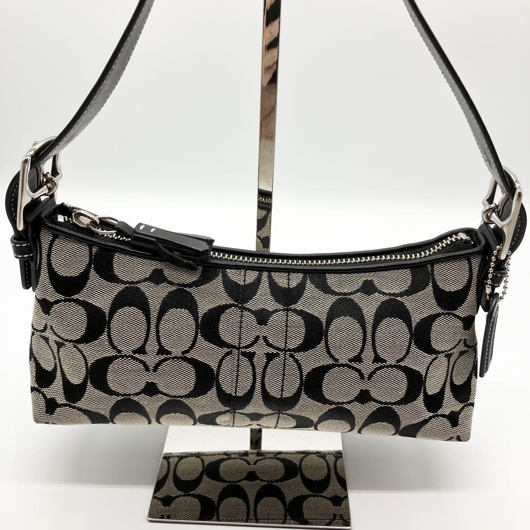 【再入荷】 美品】COACH コーチ シグネチャー ミニショルダーバッグ グレー 黒 バッグ
