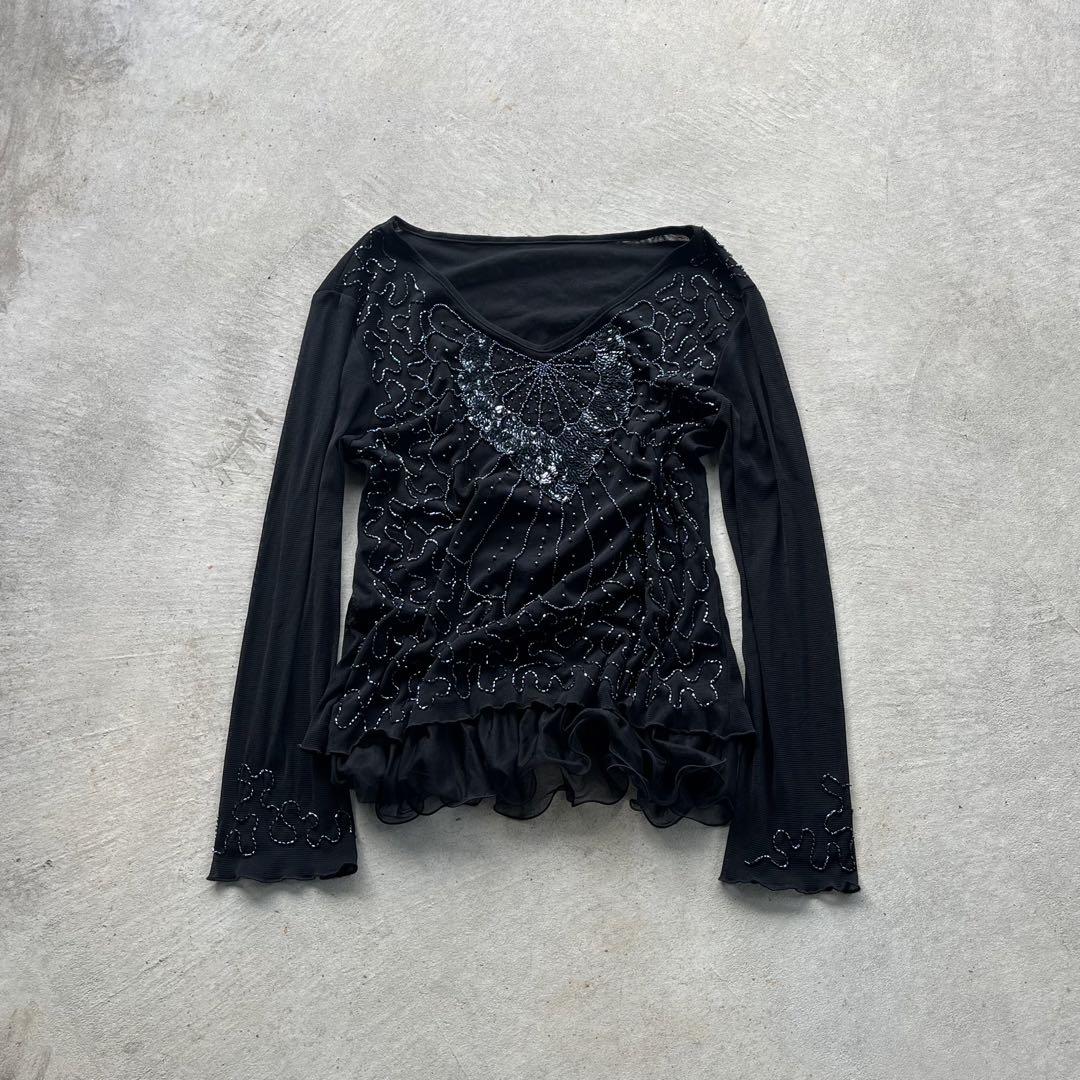 sequins design frills l/s goth mode y2k