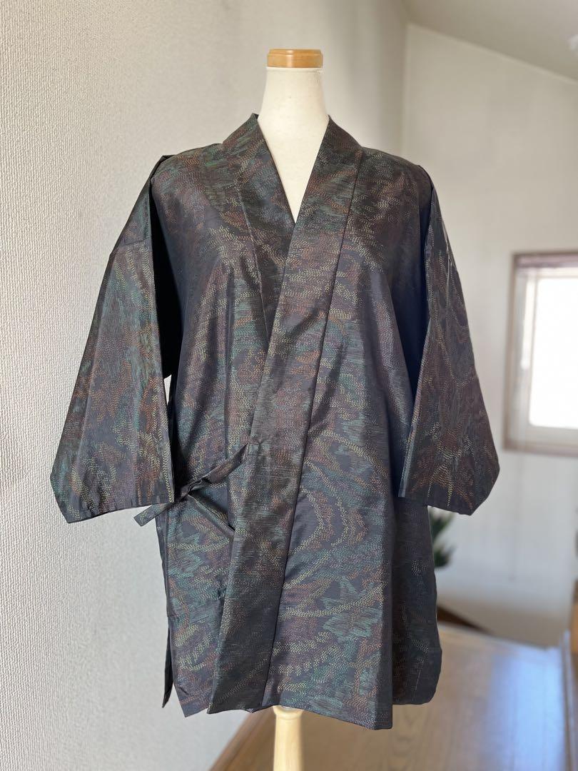 大島紬 着物リメイク 作務衣 現品のみ 和のお洒落上衣 シルク上着 和の簡単和服