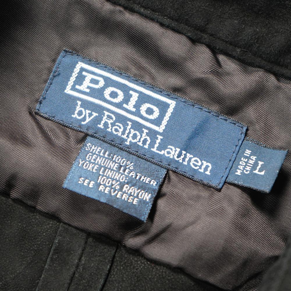 希少品 ラルフローレン 旧タグ/極上スウェードブラックレザーシャツジャケットL