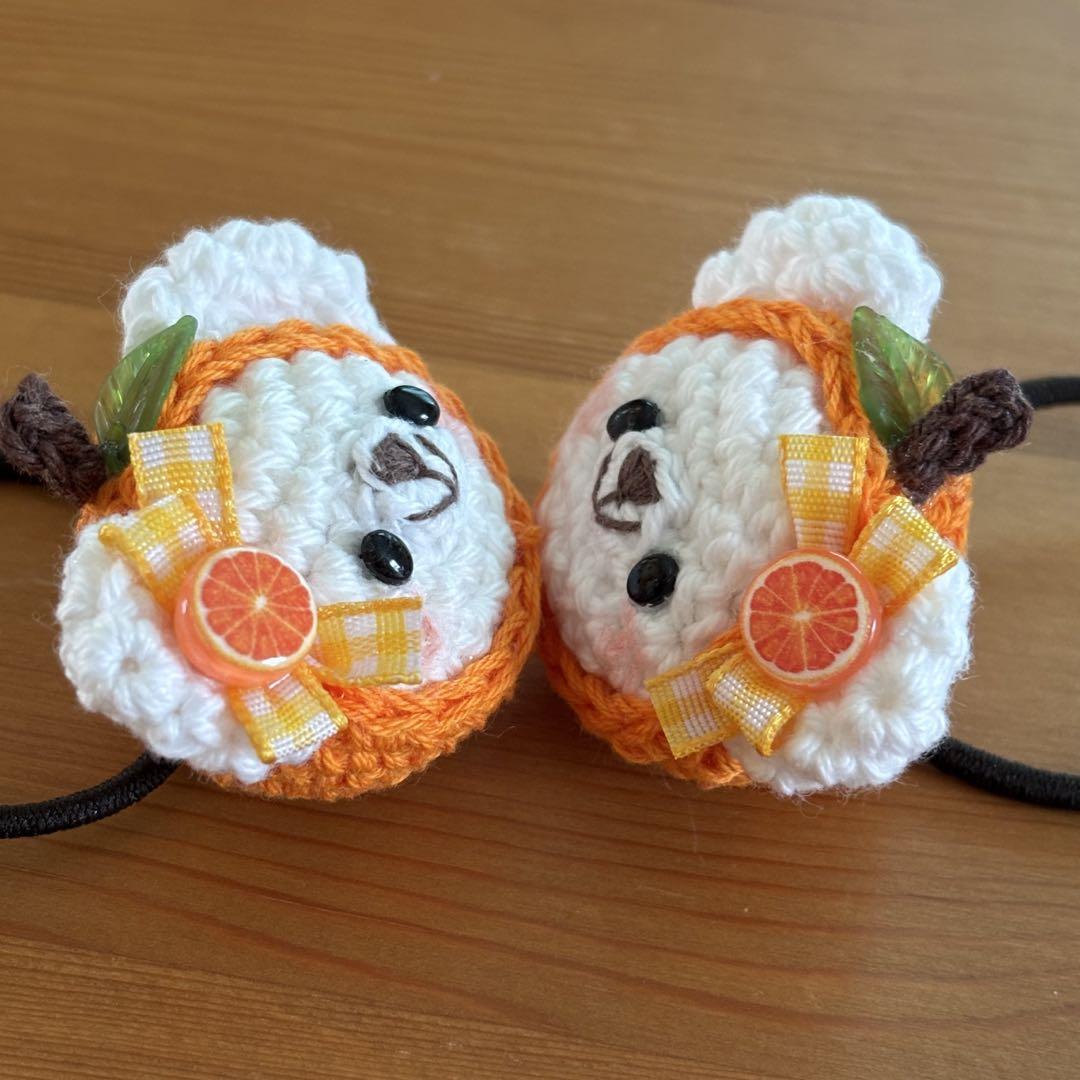 あみぐるみヘアゴム♡ハンドメイド あみぐるみヘアゴム♡オレンジずきんくまちゃん♡ハンドメイド