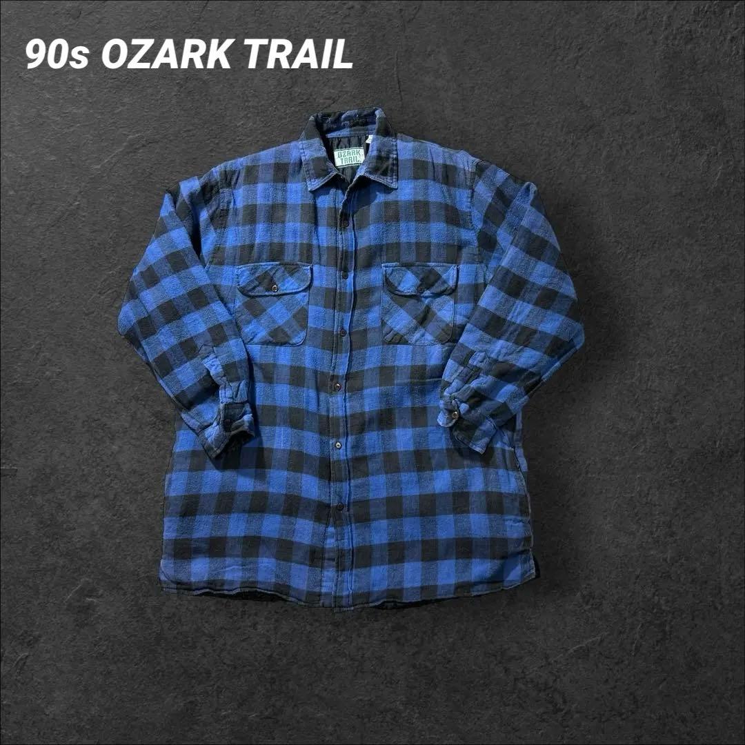 90年代　OZARK TRAILオザークトレイル ネルシャツ　キルティング　黒青