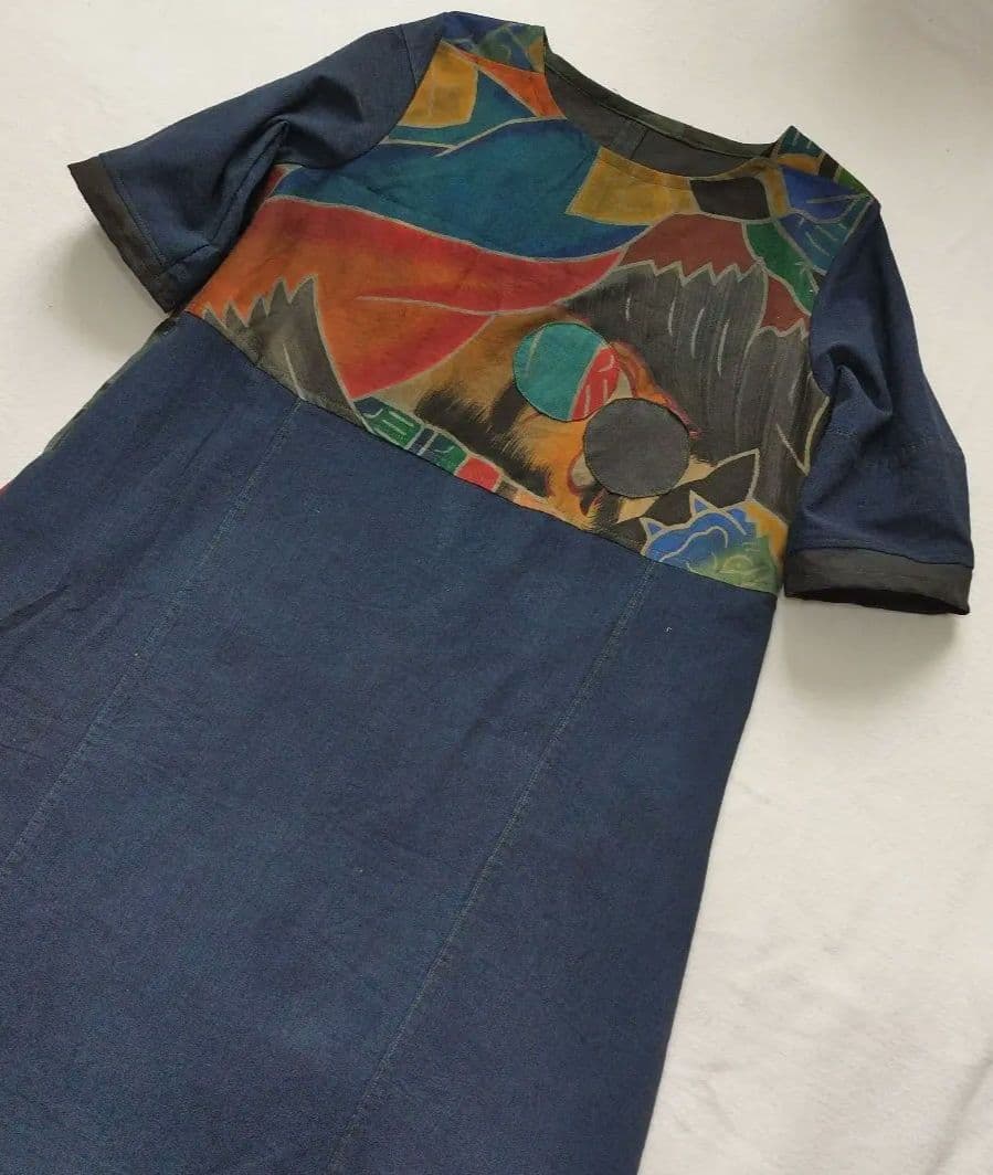 ハンドメイド武者のぼり旗リメイク＆古布藍染Aラインワンピース送料込