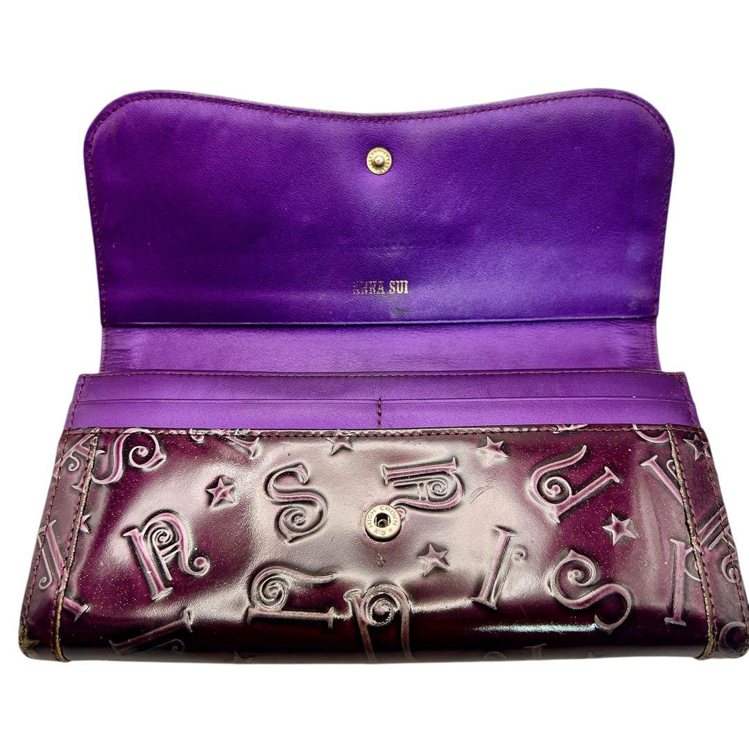ブランド通販サイトをすべて Anna Sui エンボス がま口 パープル レディース 長財布 7184 小物