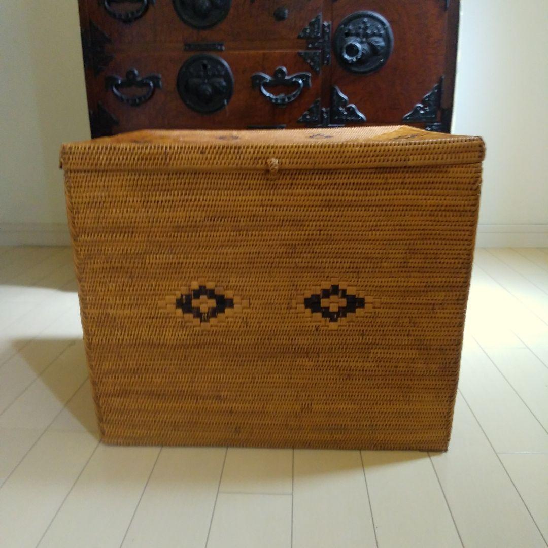 アタ製蓋付き収納籠大 濃茶色菱形柄模様 ご覧頂きありがとうございました。