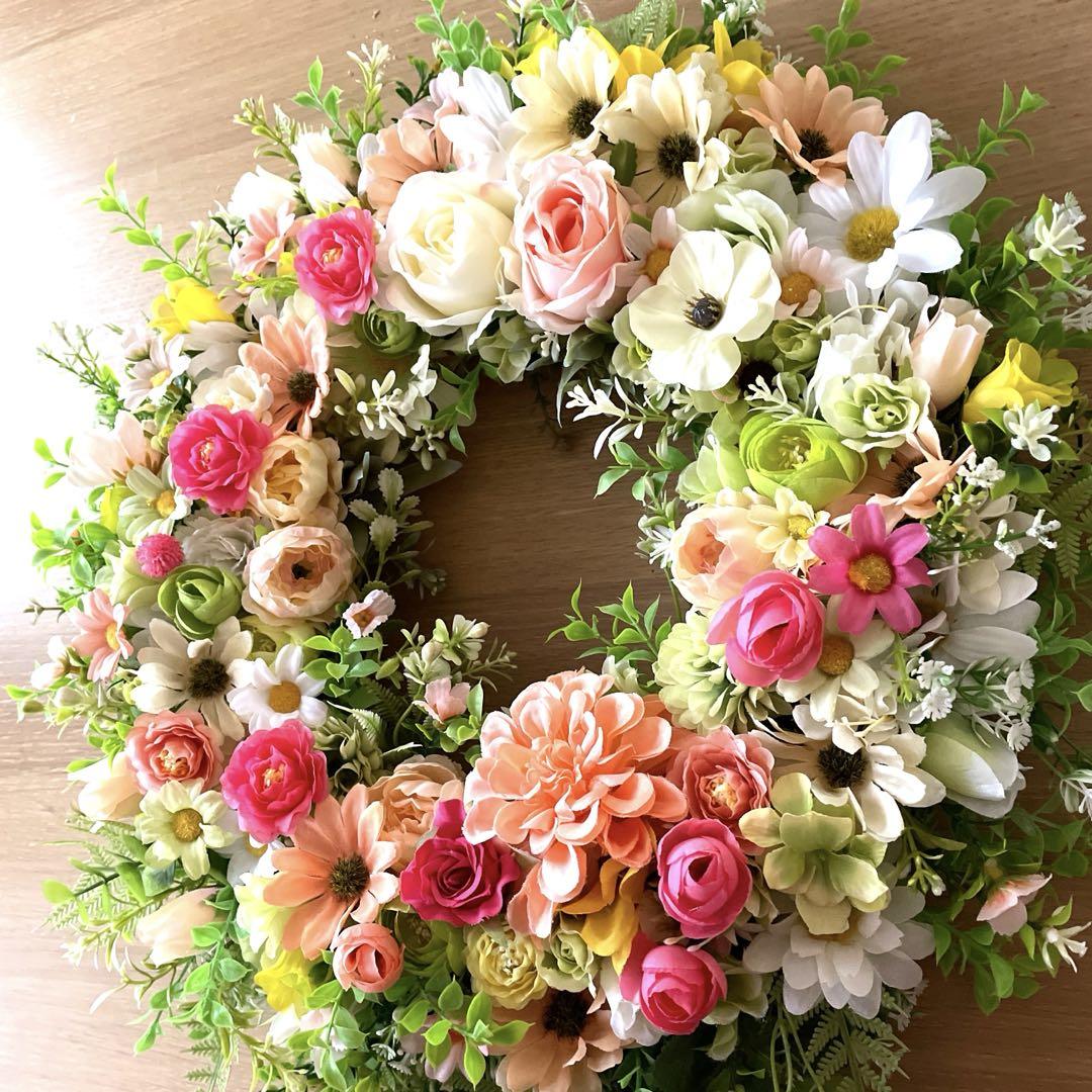 ナチュラルフラワーリース 造花 50センチ❣️ひろりん❣️