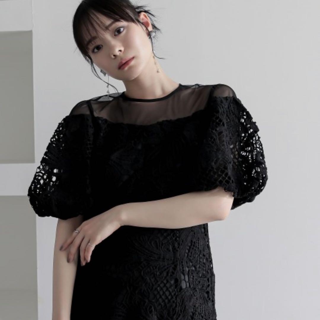 【Callarus】レース ボリューム袖 オケージョン ワンピース M 結婚式
