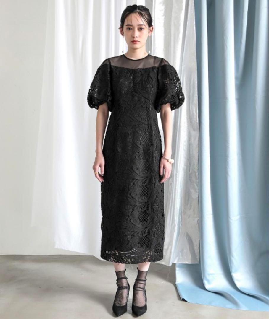 【Callarus】レース ボリューム袖 オケージョン ワンピース M 結婚式