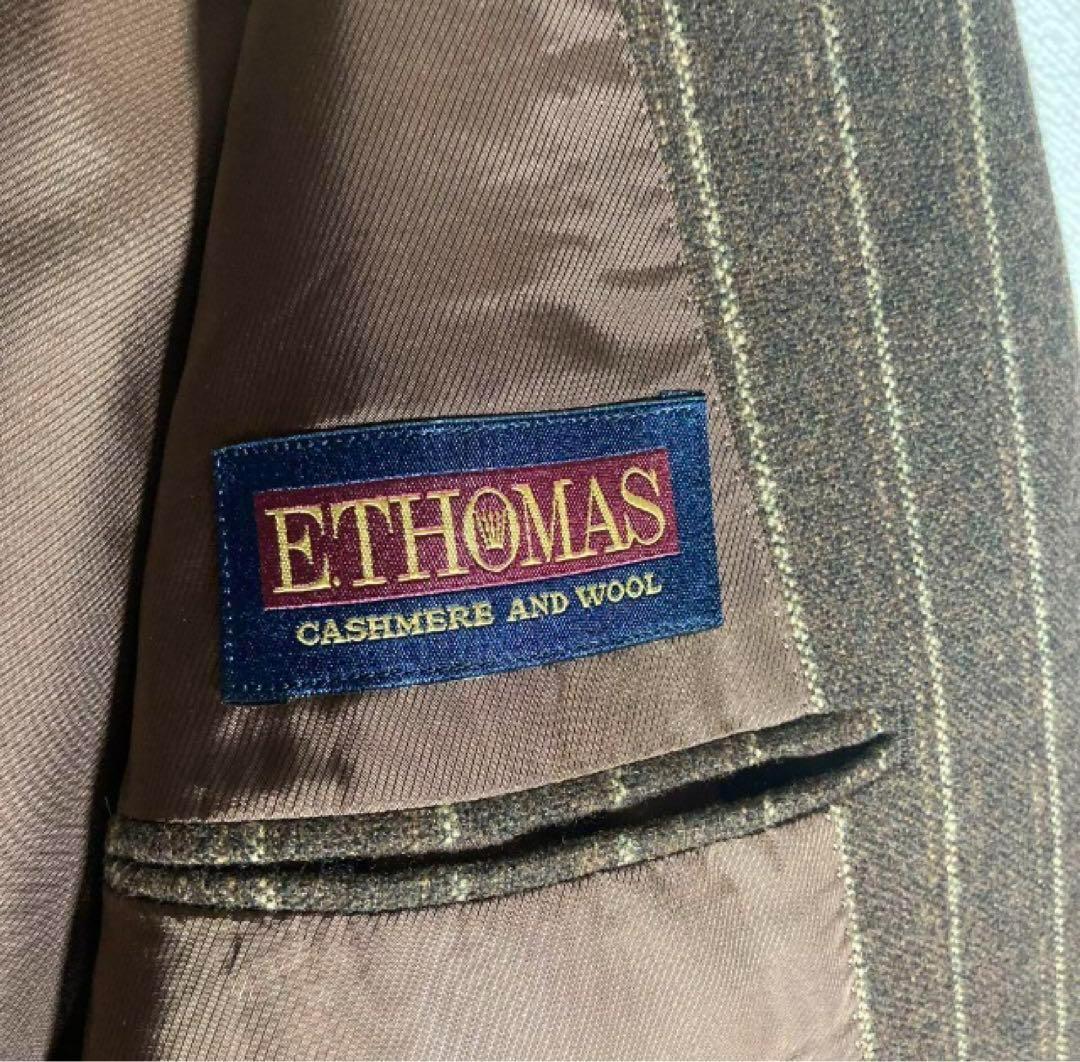 テーラードジャケット　カシミア混　レトロ感　ブラウン　ストライプ
